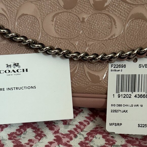 Coach Signature Debossed LG Wristlet with Chain BLUSH MINT #F22698 Never used - Picture 1 of 15